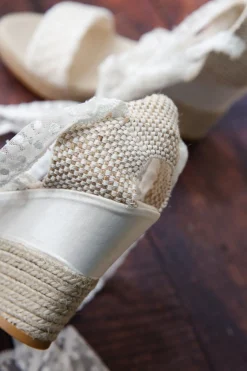 Braut Sandaletten, Wedges mit Bändern und Pünktchenmuster - Megan
