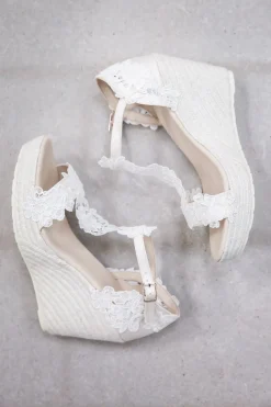 Braut Wedges, Sandalette mit Blumenspitze - Viena
