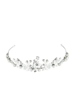 Diadem mit Blüten und Perlen für Kommunion- und Blumenmädchen