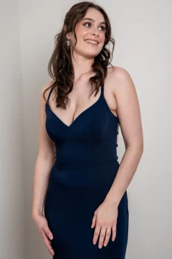 Dunkelblaues Abendkleid mit Rückenschnürung | Glam & Grace