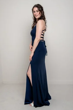 Dunkelblaues Abendkleid mit Rückenschnürung | Glam & Grace