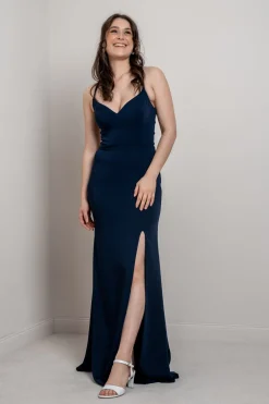 Dunkelblaues Abendkleid mit Rückenschnürung | Glam & Grace