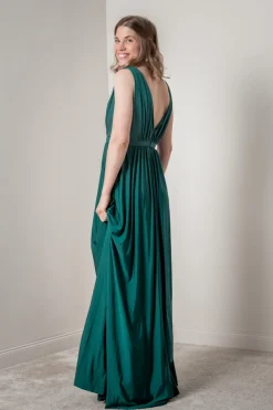 Grünes Brautjungfernkleid mit V-Ausschnitt | Eliza & Ethan
