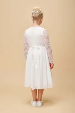Kommunionkleid aus Chiffon mit Spitzenärmeln