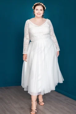 Midi-Softtüllrock in Ivory – Christy noni Curvy