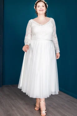 Midi-Softtüllrock in Ivory – Christy noni Curvy